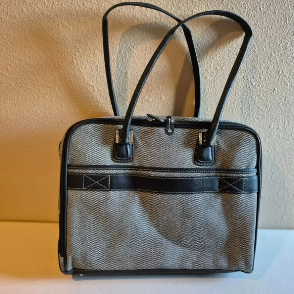 Mobile Edge Herringbone and Leather Laptop Bag with SO MANY POCKETS!